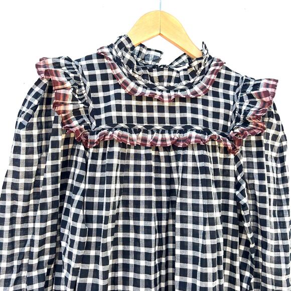 Ulla Johnson Elm Dress Checkered Plaid High Neck Twee 4 Mini Eclipse Long Sleeve - Picture 9 of 13